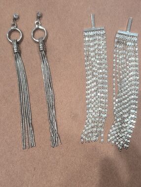 Silver Knot Tassel and Cascading Fringe Earring Set